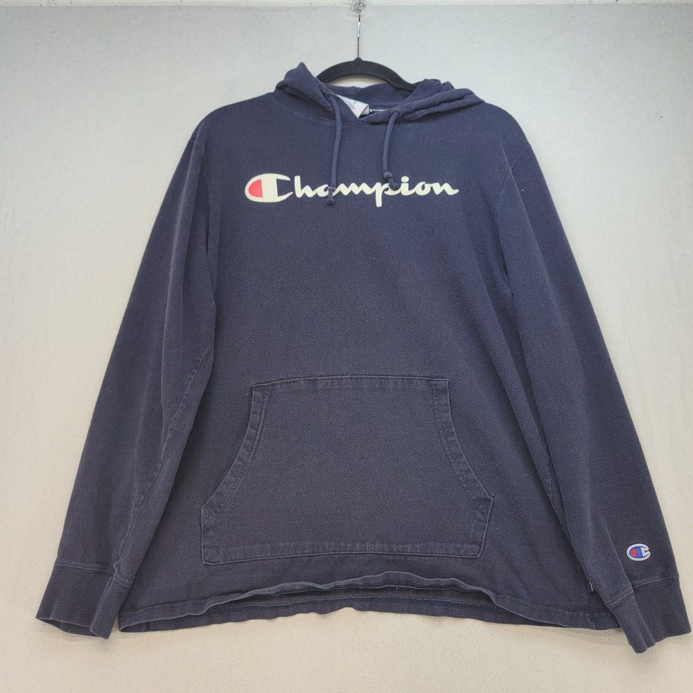 Champion Hoodie Mens Large Blue Logo Pullover Athletic Sweatshirt